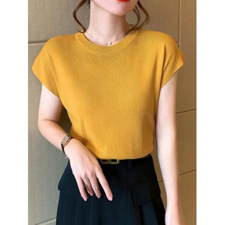 BY10721# 新款冰丝针织衫女夏季薄款落肩袖宽松显瘦圆领短袖打底上衣 服裝批發女裝批發服飾貨源