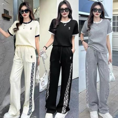 BY10727# FA56854# 运动服休闲针织两件套装女春夏季新款圆领短袖t恤阔腿裤套装