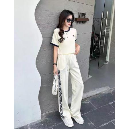 BY10727# FA56854# 运动服休闲针织两件套装女春夏季新款圆领短袖t恤阔腿裤套装