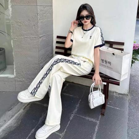 BY10727# FA56854# 运动服休闲针织两件套装女春夏季新款圆领短袖t恤阔腿裤套装