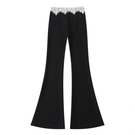 BY10728# FA56855#蕾丝拼接西装微喇裤女春夏新款高腰弹力显瘦休闲阔腿裤子