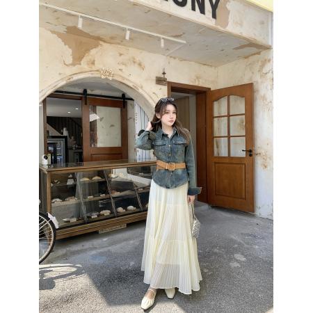 BY10755# 时尚套装复古牛仔收腰外套女装春季宽松垂感半身裙两件套 服裝批發女裝批發服飾貨源