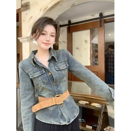 BY10755# 时尚套装复古牛仔收腰外套女装春季宽松垂感半身裙两件套 服裝批發女裝批發服飾貨源