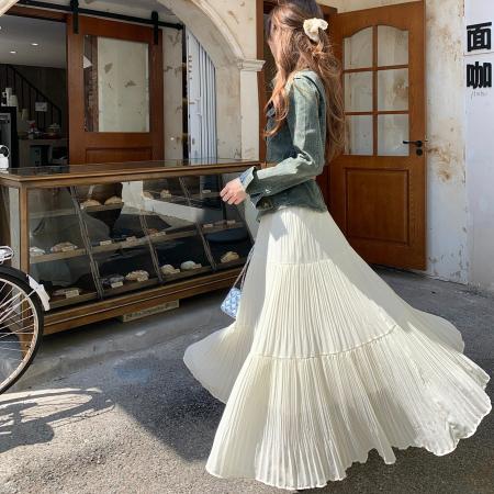 BY10755# 时尚套装复古牛仔收腰外套女装春季宽松垂感半身裙两件套 服裝批發女裝批發服飾貨源