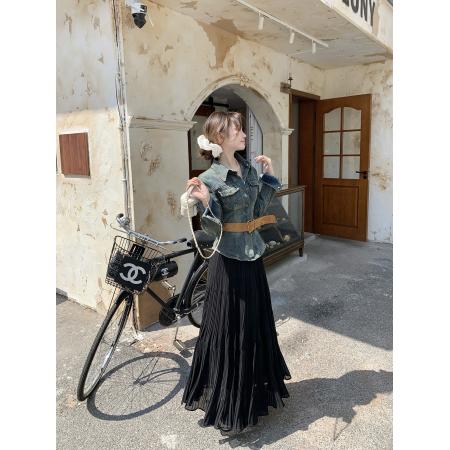 BY10755# 时尚套装复古牛仔收腰外套女装春季宽松垂感半身裙两件套 服裝批發女裝批發服飾貨源