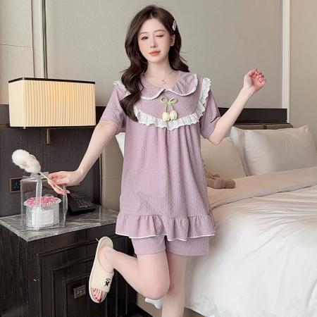 BY10758# 提花睡衣女夏季甜美公主风短袖加肥大码220斤家居服 服裝批發女裝批發服飾貨源