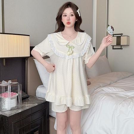 BY10758# 提花睡衣女夏季甜美公主风短袖加肥大码220斤家居服 服裝批發女裝批發服飾貨源