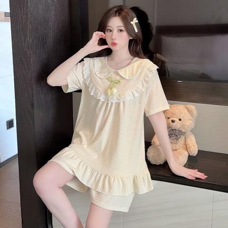 BY10758# 提花睡衣女夏季甜美公主风短袖加肥大码220斤家居服 服裝批發女裝批發服飾貨源