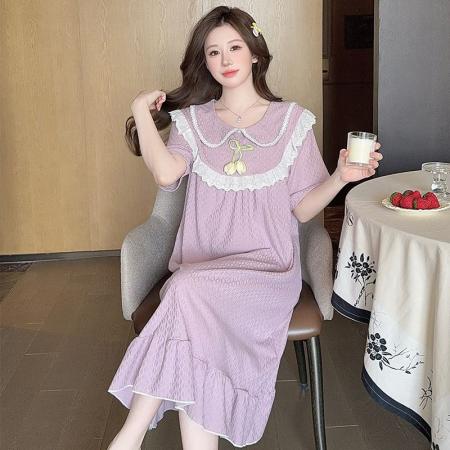 BY10759# 棉睡裙女夏季短袖甜美可爱公主风中长睡裙宽松家居服 服裝批發女裝批發服飾貨源