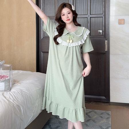 BY10759# 棉睡裙女夏季短袖甜美可爱公主风中长睡裙宽松家居服 服裝批發女裝批發服飾貨源