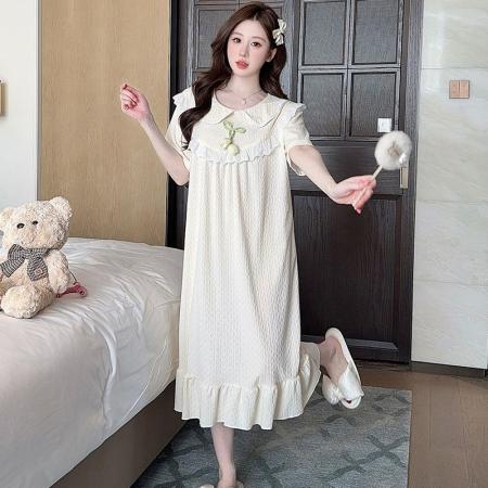 BY10759# 棉睡裙女夏季短袖甜美可爱公主风中长睡裙宽松家居服 服裝批發女裝批發服飾貨源