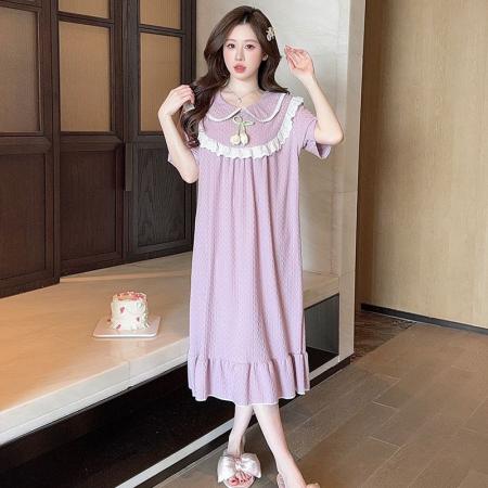 BY10759# 棉睡裙女夏季短袖甜美可爱公主风中长睡裙宽松家居服 服裝批發女裝批發服飾貨源