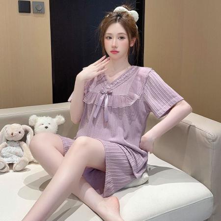 BY10762# 提花睡衣女夏季甜美公主风短袖加肥大码220斤家居服 服裝批發女裝批發服飾貨源