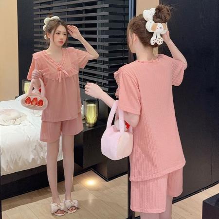 BY10762# 提花睡衣女夏季甜美公主风短袖加肥大码220斤家居服 服裝批發女裝批發服飾貨源