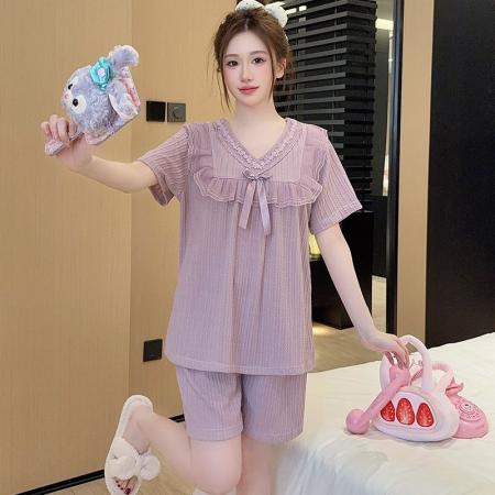 BY10762# 提花睡衣女夏季甜美公主风短袖加肥大码220斤家居服 服裝批發女裝批發服飾貨源