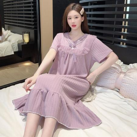 BY10763# 棉睡裙女夏季短袖甜美可爱公主风中长睡裙宽松家居服 服裝批發女裝批發服飾貨源