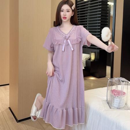 BY10763# 棉睡裙女夏季短袖甜美可爱公主风中长睡裙宽松家居服 服裝批發女裝批發服飾貨源