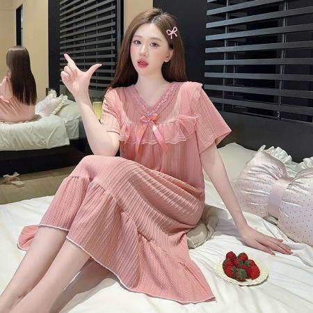 BY10763# 棉睡裙女夏季短袖甜美可爱公主风中长睡裙宽松家居服 服裝批發女裝批發服飾貨源