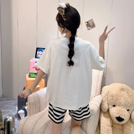 BY10767# 女睡衣夏季新款拉架仿棉圆领短袖短裤可爱舒适家居服套装 服裝批發女裝批發服飾貨源