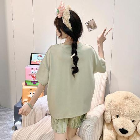 BY10768# 女睡衣夏季新款拉架仿棉圆领短袖短裤可爱舒适家居服套装 服裝批發女裝批發服飾貨源
