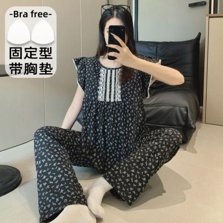 BY10771# 云朵棉睡衣女夏女士圆领短长套甜美可爱少女家居服套装 服裝批發女裝批發服飾貨源