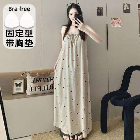 BY10772# 云朵棉印花睡衣女夏季公主风带胸垫吊带中长宽松睡裙家居服 服裝批發女裝批發服飾貨源