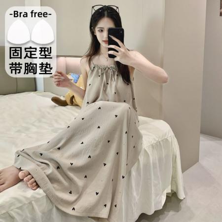 BY10772# 云朵棉印花睡衣女夏季公主风带胸垫吊带中长宽松睡裙家居服 服裝批發女裝批發服飾貨源