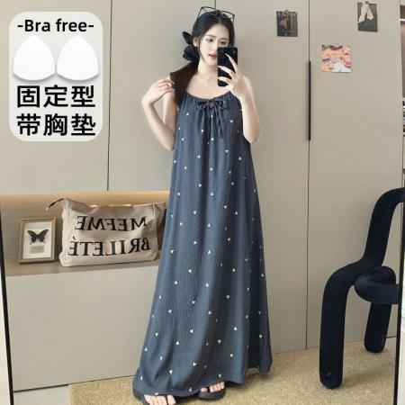 BY10773# 云朵棉印花睡衣女夏季公主风带胸垫吊带中长宽松睡裙家居服 服裝批發女裝批發服飾貨源