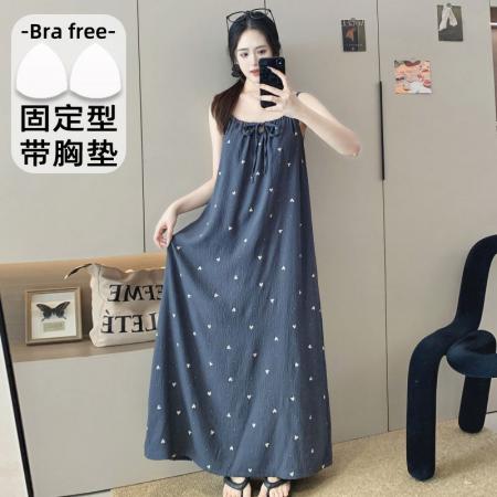 BY10773# 云朵棉印花睡衣女夏季公主风带胸垫吊带中长宽松睡裙家居服 服裝批發女裝批發服飾貨源