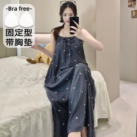 BY10773# 云朵棉印花睡衣女夏季公主风带胸垫吊带中长宽松睡裙家居服 服裝批發女裝批發服飾貨源