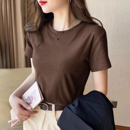 BY10778# 韩版大码莫代尔夏季修身显瘦圆领T恤女百搭黑色打底衫女短袖上衣 服裝批發女裝批發服飾貨源
