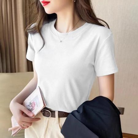BY10778# 韩版大码莫代尔夏季修身显瘦圆领T恤女百搭黑色打底衫女短袖上衣 服裝批發女裝批發服飾貨源