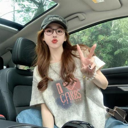 BY10780# 后包领宽松扎染T恤女夏季新款泼墨减龄显瘦百搭上衣潮 服裝批發女裝批發服飾貨源