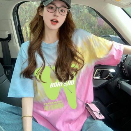 BY10781# 纯棉/后包领宽松短袖t恤女原宿风中长款减龄显瘦上衣ins 服裝批發女裝批發服飾貨源