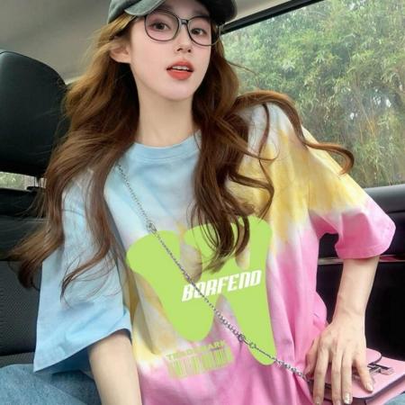 BY10781# 纯棉/后包领宽松短袖t恤女原宿风中长款减龄显瘦上衣ins 服裝批發女裝批發服飾貨源