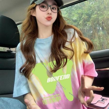 BY10781# 纯棉/后包领宽松短袖t恤女原宿风中长款减龄显瘦上衣ins 服裝批發女裝批發服飾貨源