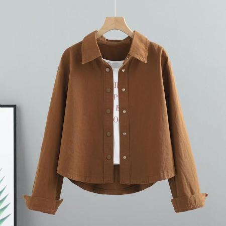 BY10784# 韩版短款外套春秋女装新款韩版宽松百搭长袖工装衬衫夹克洋气上衣 服裝批發女裝批發服飾貨源