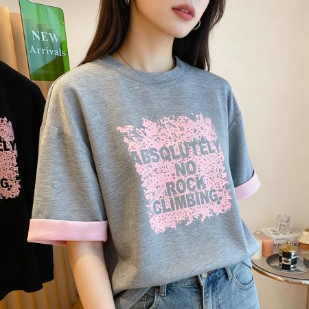 BY10788# 纯棉韩版圆领大码短袖夏宽松百搭休闲豹纹字母印花t恤女上衣潮 服裝批發女裝批發服飾貨源