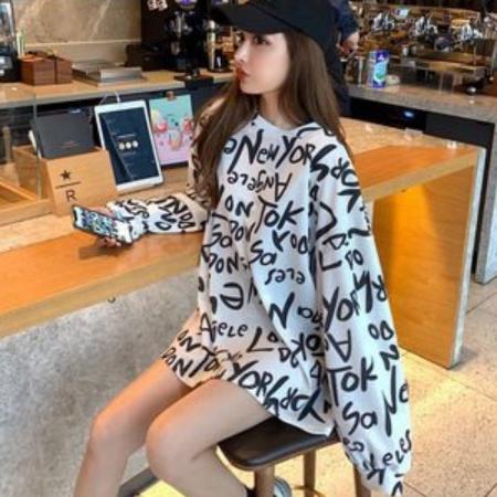 BY10790# 韩版大码慵懒中长款宽松长袖T恤新款女春秋薄款上衣 服裝批發女裝批發服飾貨源