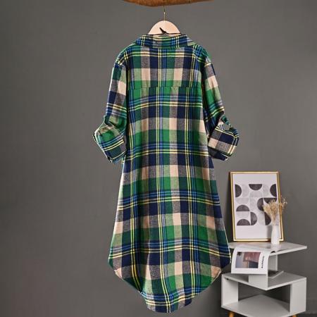 BY10794# 韩版女装格子棉麻衬衫女中长款薄外套防晒衫春夏款长袖衬衣 服裝批發女裝批發服飾貨源