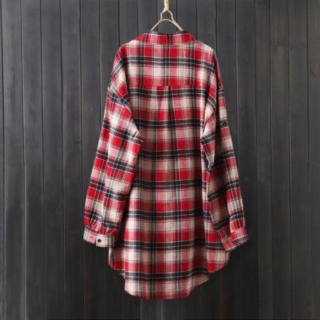 BY10795# 韩版格子衬衫女中长款宽松大码防晒衬衣薄外套棉麻上衣 服裝批發女裝批發服飾貨源