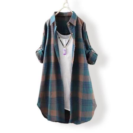 BY10796# 韩版棉麻格子衬衫女款薄外套宽松开衫中长款速卖通长袖衬衣 服裝批發女裝批發服飾貨源