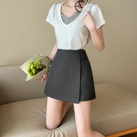 BY10798# 春夏款款高腰西装半身裙女设计感不规则A字包臀短裙 服裝批發女裝批發服飾貨源