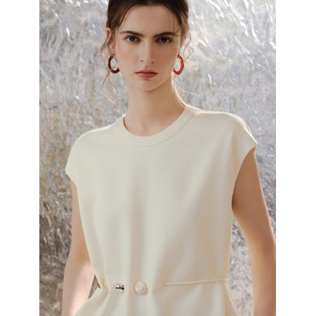 BY10806# 米白高级感圆领无袖短袖女春季新款内搭宽肩休闲内搭t恤 服裝批發女裝批發服飾貨源