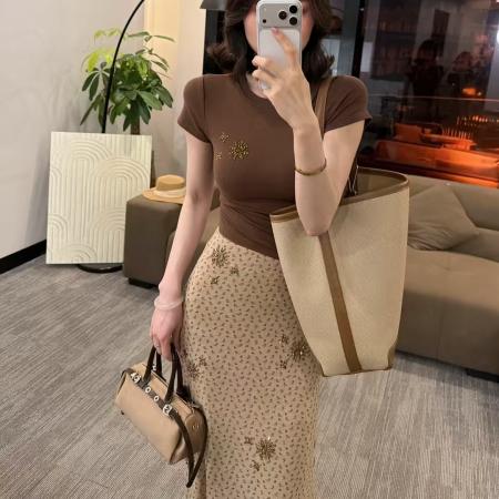 BY10807# 新款夏季时尚洋气设计感条纹休闲短袖两件套潮 服裝批發女裝批發服飾貨源