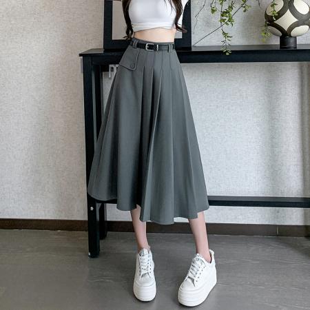 BY10810# 春夏新款大摆褶皱遮胯休闲西装长裙高腰中长款百褶半身裙 服裝批發女裝批發服飾貨源