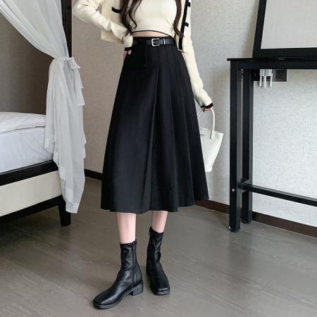 BY10810# 春夏新款大摆褶皱遮胯休闲西装长裙高腰中长款百褶半身裙 服裝批發女裝批發服飾貨源