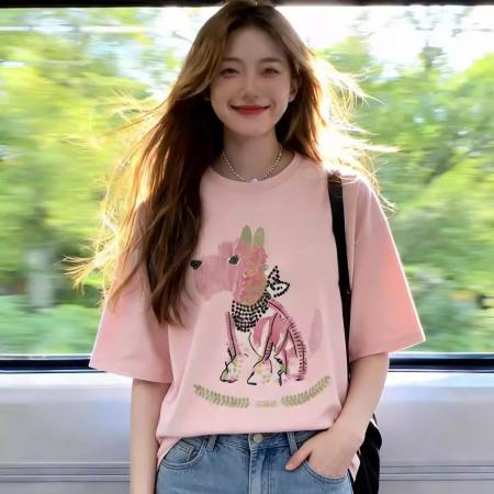 BY10820# 纯棉棉春夏装短袖T恤女韩版印花 服裝批發女裝批發服飾貨源