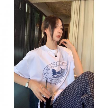 BY10822# 韩版卡通印花纯棉短袖t恤男女春夏新款宽松慵懒风半袖上衣 服裝批發女裝批發服飾貨源