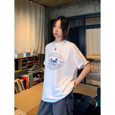 BY10822# 韩版卡通印花纯棉短袖t恤男女春夏新款宽松慵懒风半袖上衣 服裝批發女裝批發服飾貨源